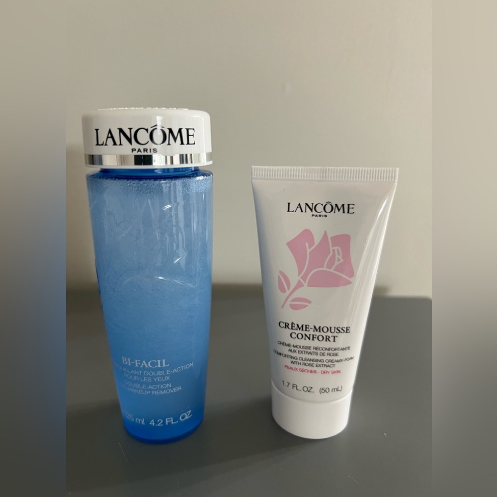Lancome makeup remover, comfort cleanser and makeup bag all new